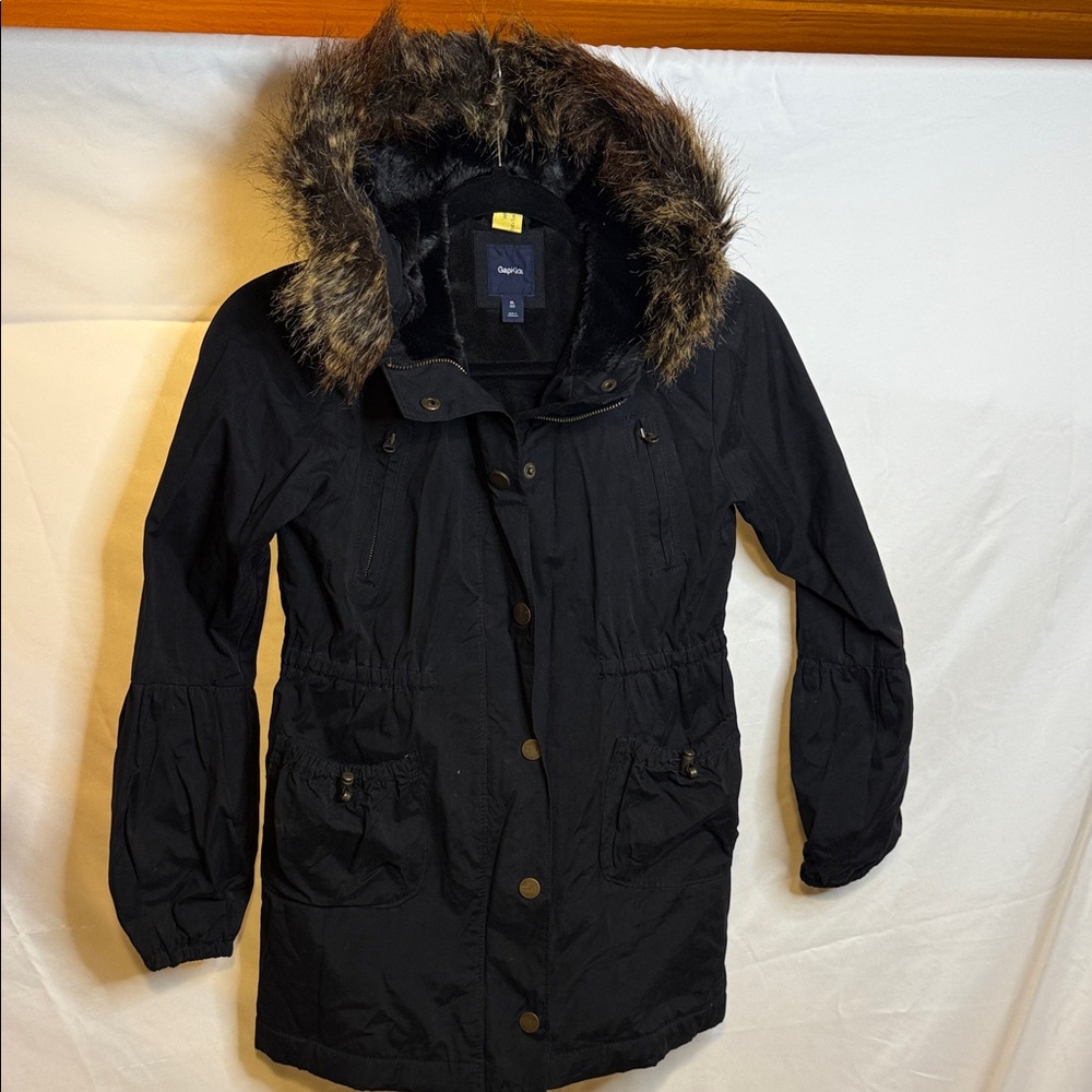 GAP KIDS Black Utility Jacket with Faux Fur Hood